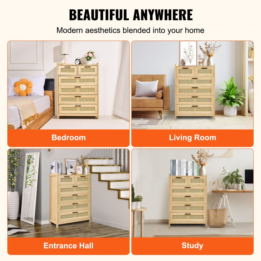 SR241080 - 7-Setting Rattan Dresser for Versatile Home Use