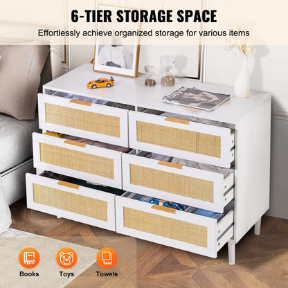 SR191630WT - Rattan Dresser with 6 Drawers & Sturdy Wooden Structure