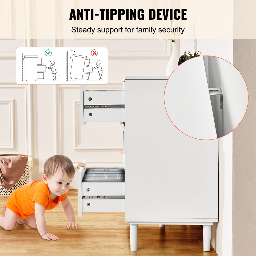 SR191630WT - Rattan Dresser with 6 Drawers & Sturdy Wooden Structure