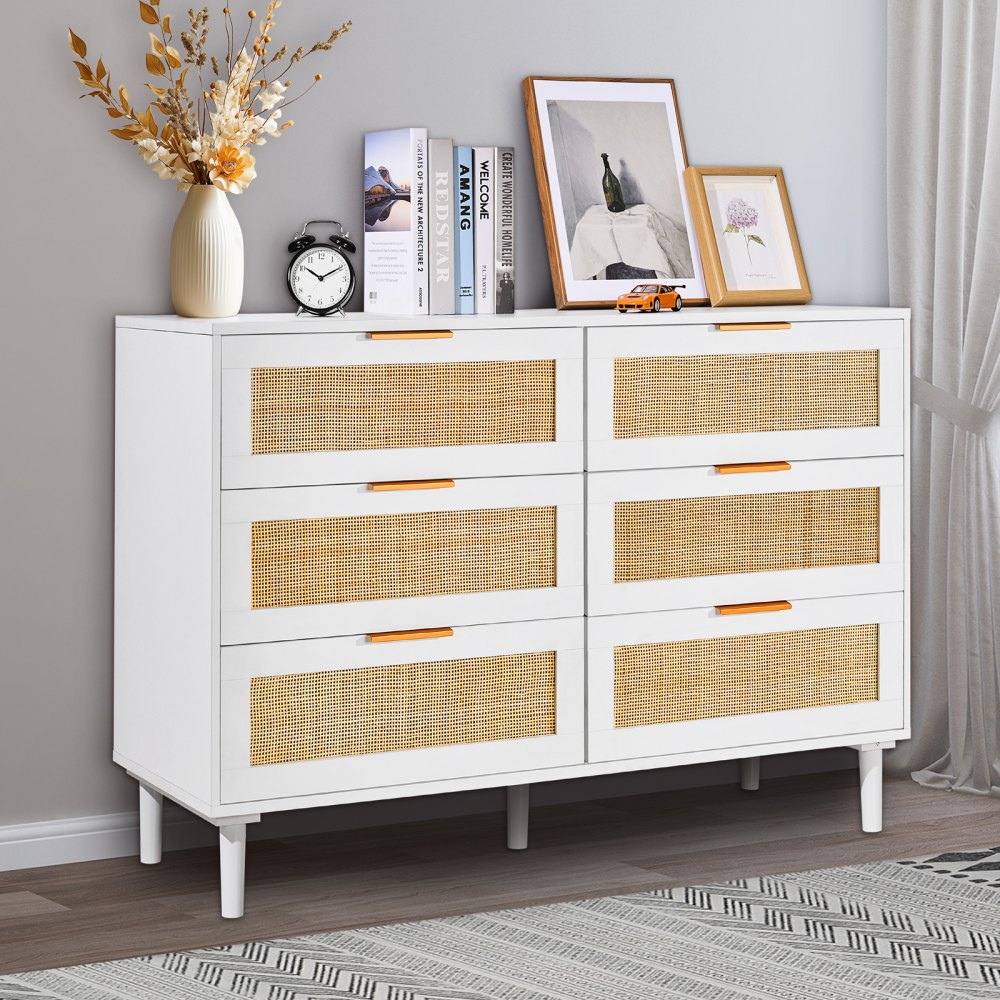 SR191630WT - Rattan Dresser with 6 Drawers & Sturdy Wooden Structure