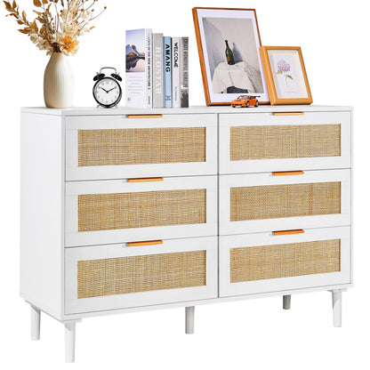 SR191630WT - Rattan Dresser with 6 Drawers & Sturdy Wooden Structure
