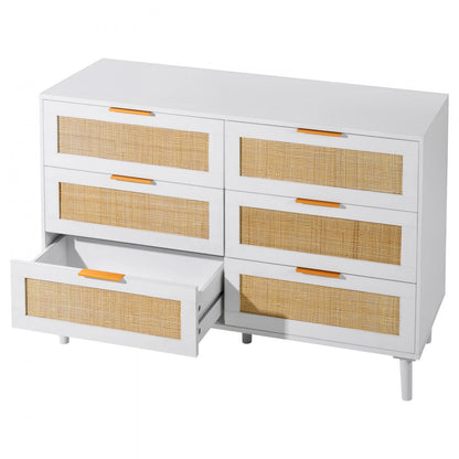 SR191630WT - Rattan Dresser with 6 Drawers & Sturdy Wooden Structure
