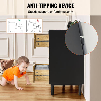 SR191630BK - Versatile Rattan Dresser with 6 Drawers and Wooden Frame