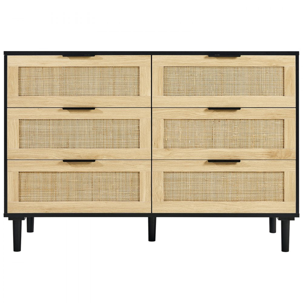 SR191630BK - Versatile Rattan Dresser with 6 Drawers and Wooden Frame