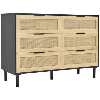 SR191630BK - Versatile Rattan Dresser with 6 Drawers and Wooden Frame
