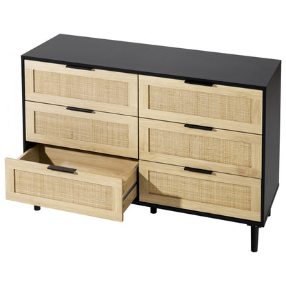 SR191630BK - Versatile Rattan Dresser with 6 Drawers and Wooden Frame
