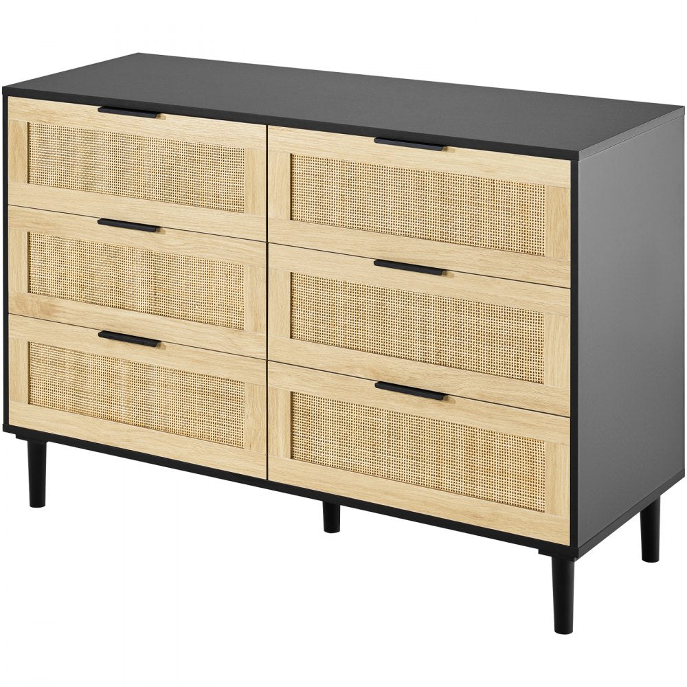 SR191630BK - Versatile Rattan Dresser with 6 Drawers and Wooden Frame