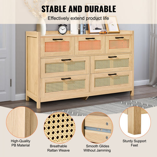 SR247181 - 7-Drawer Rattan Dresser for Stylish Organization
