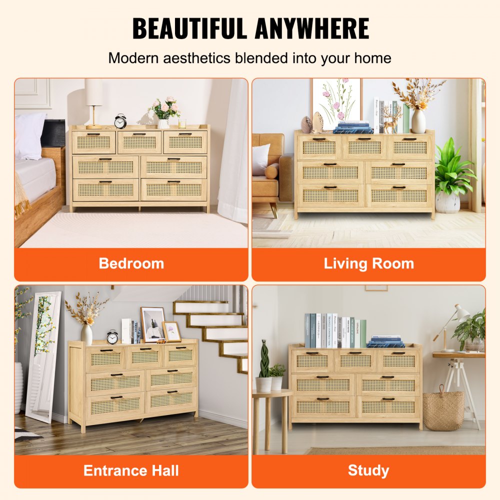 SR247181 - 7-Drawer Rattan Dresser for Stylish Organization