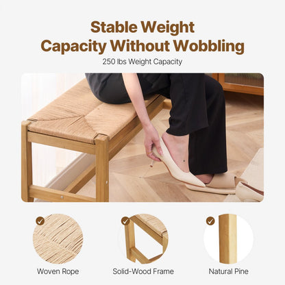 HYBZXD-02 - 40" Rattan Bench with Sturdy Wood Frame & Polished Legs