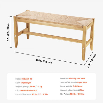 HYBZXD-02 - 40" Rattan Bench with Sturdy Wood Frame & Polished Legs