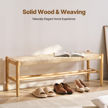 HYBZXD-03 - Stylish 47.6" Woven Rattan Bench with Solid Oak Legs
