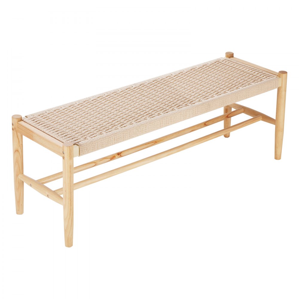 HYBZXD-03 - Stylish 47.6" Woven Rattan Bench with Solid Oak Legs