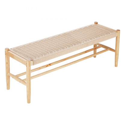 HYBZXD-03 - Stylish 47.6" Woven Rattan Bench with Solid Oak Legs