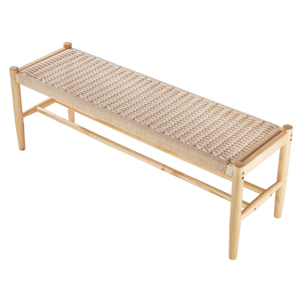 HYBZXD-03 - Stylish 47.6" Woven Rattan Bench with Solid Oak Legs