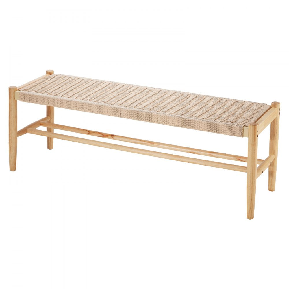 HYBZXD-03 - Stylish 47.6" Woven Rattan Bench with Solid Oak Legs