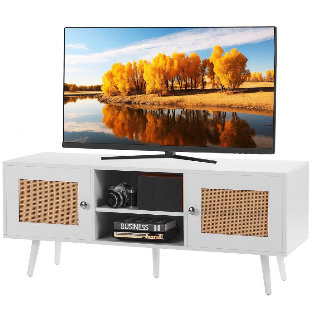 10FJTRTVO10K - Stylish 47x16 Rattan TV Stand for 55" TVs with Storage