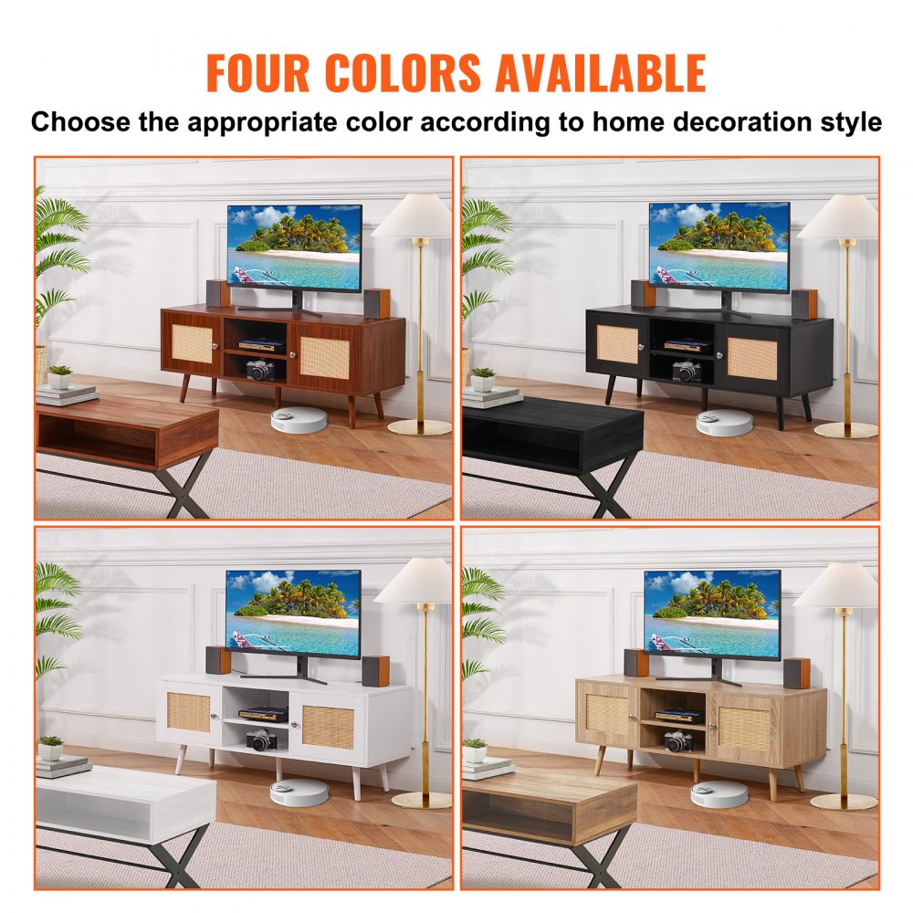 10FJTRTVO10B - 47x16in Black Rattan TV Stand for 55in TV