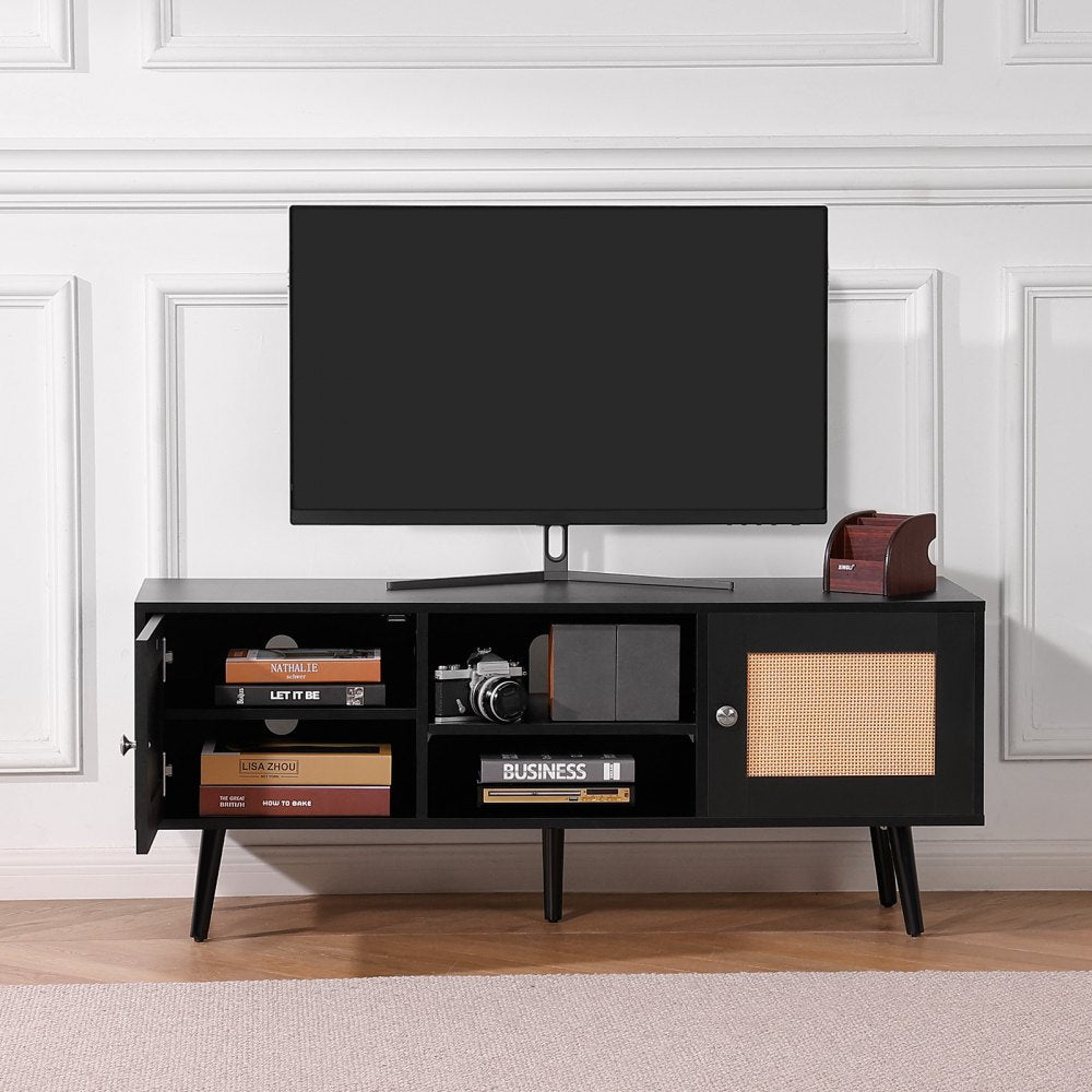 10FJTRTVO10B - 47x16in Black Rattan TV Stand for 55in TV