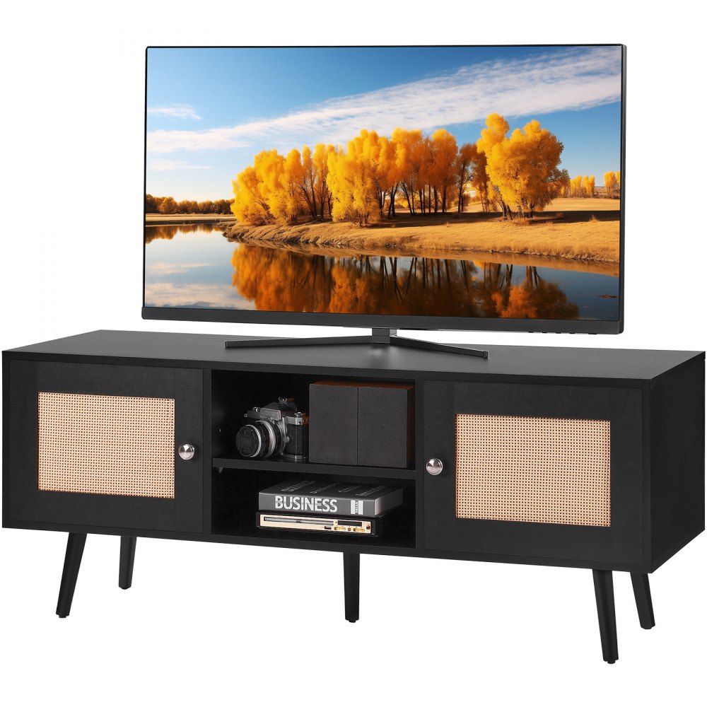 10FJTRTVO10B - 47x16in Black Rattan TV Stand for 55in TV
