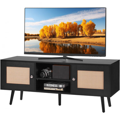 10FJTRTVO10B - 47x16in Black Rattan TV Stand for 55in TV