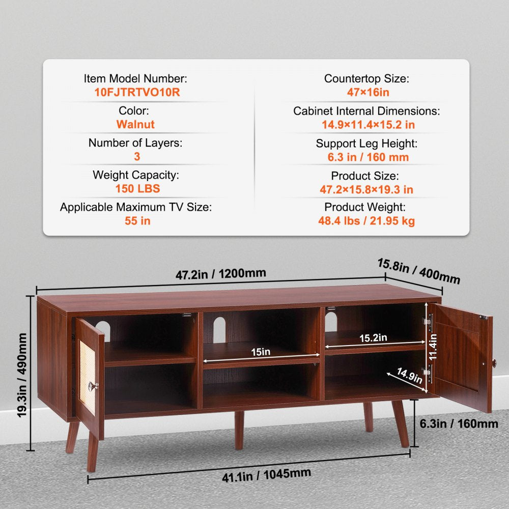 10FJTRTVO10R - Stylish 47.2” VEVOR TV Stand with Adjustable Shelves