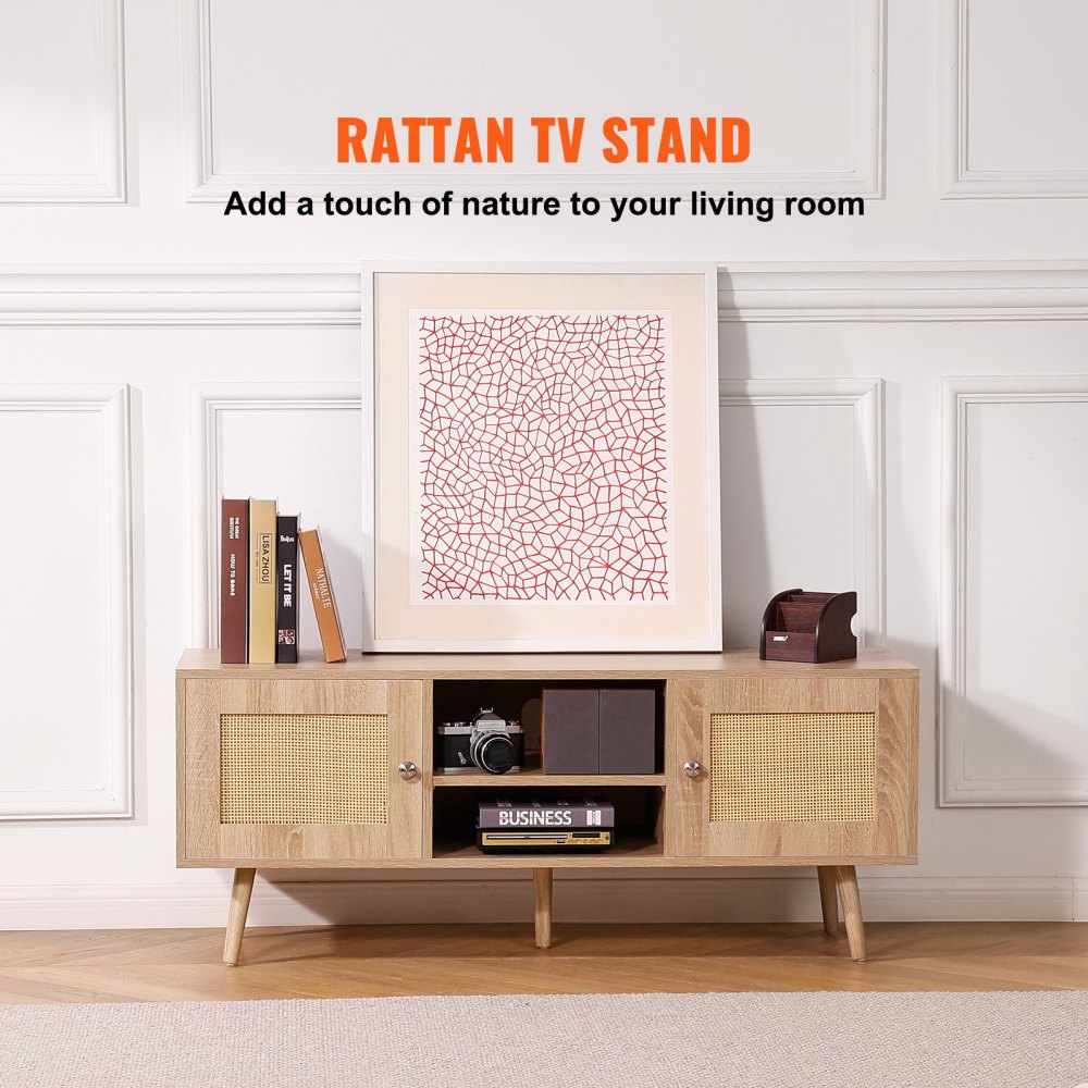10FJTRTVO10A - 47"x16" Rattan TV Stand for 55" TVs, Stylish Storage Solution