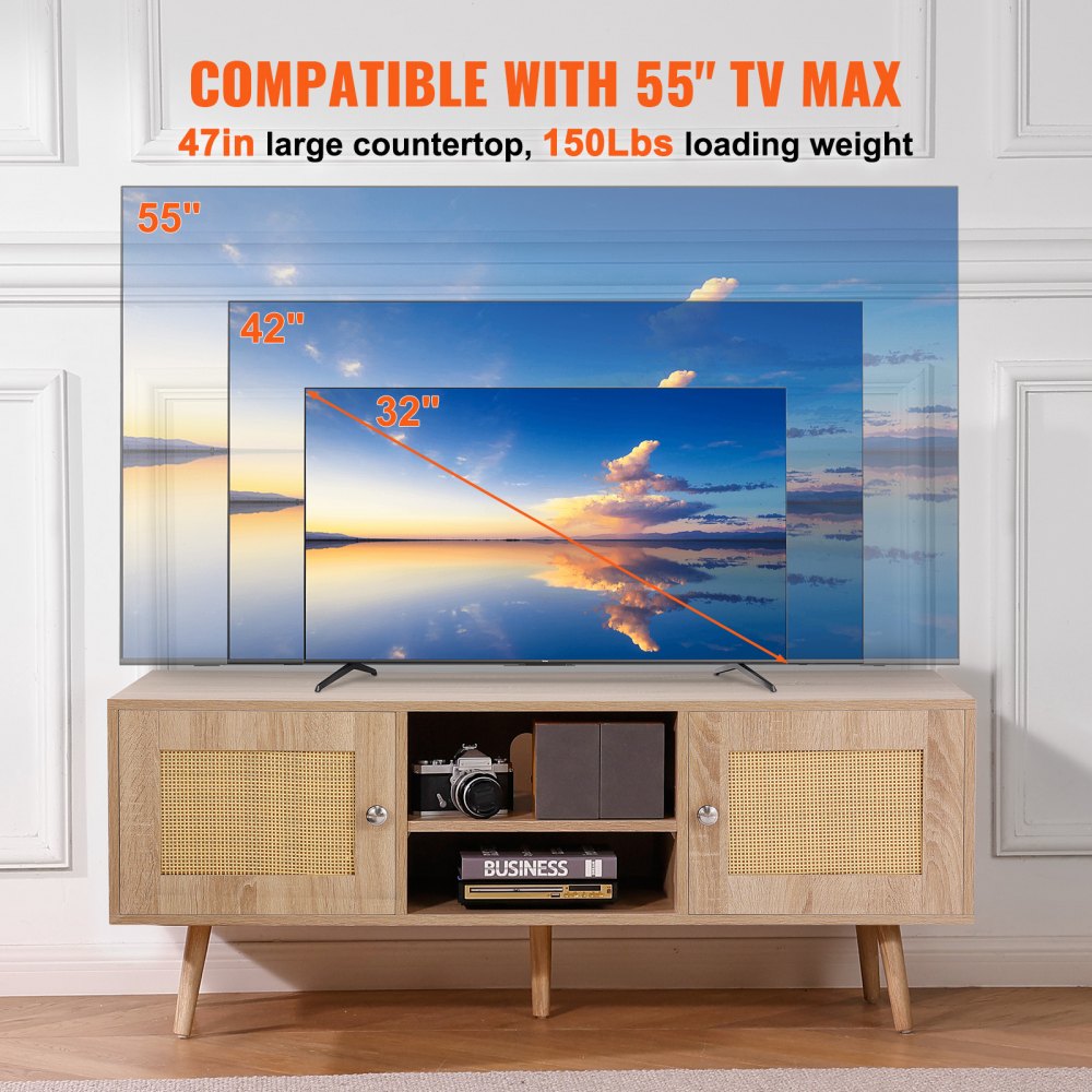 10FJTRTVO10A - 47"x16" Rattan TV Stand for 55" TVs, Stylish Storage Solution