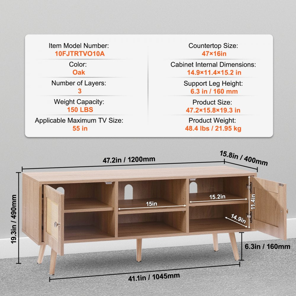 10FJTRTVO10A - 47"x16" Rattan TV Stand for 55" TVs, Stylish Storage Solution