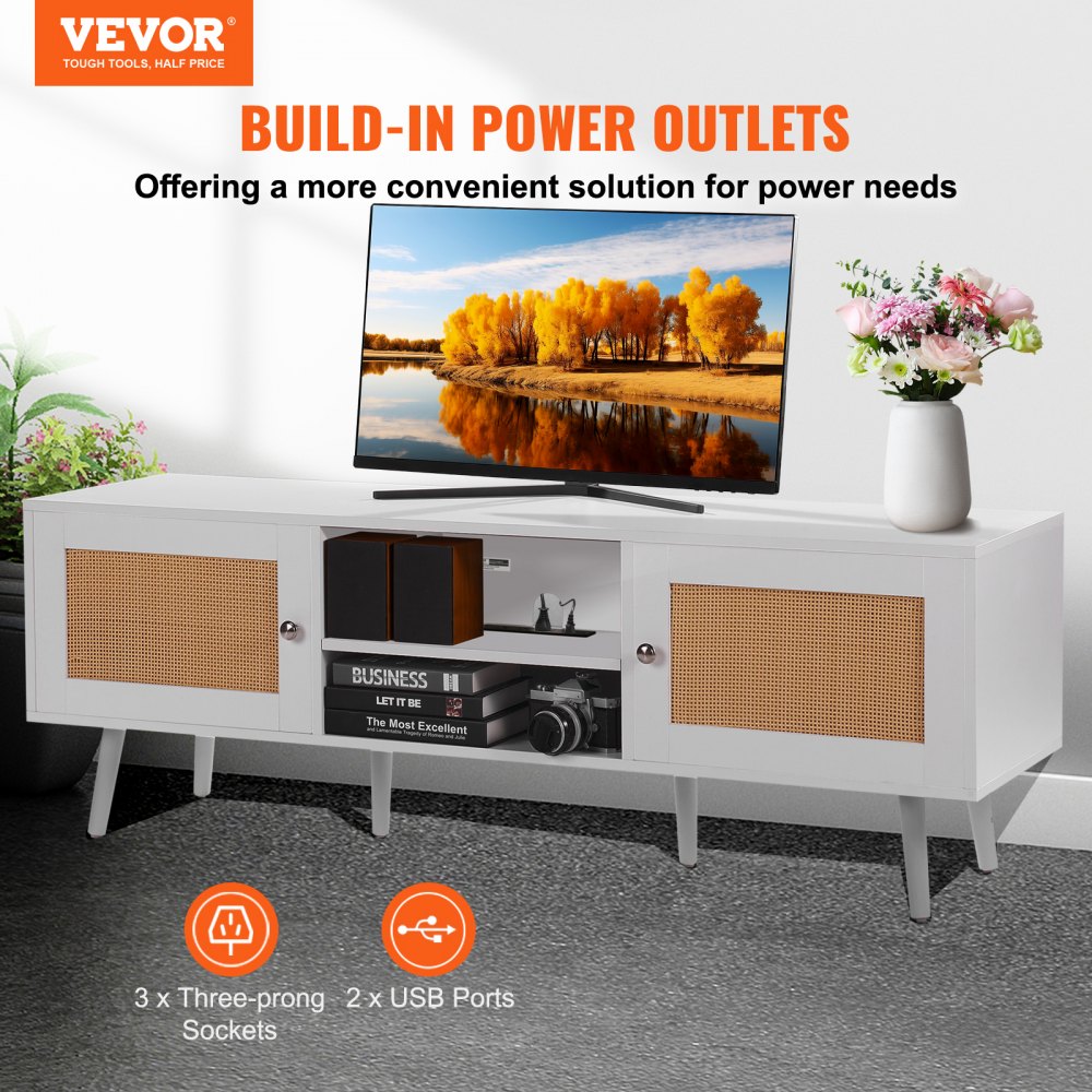 10FJTRTVO1BR - Stylish Rattan TV Stand for Up to 65" TVs