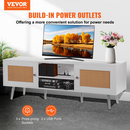10FJTRTVO1BR - Stylish Rattan TV Stand for Up to 65" TVs