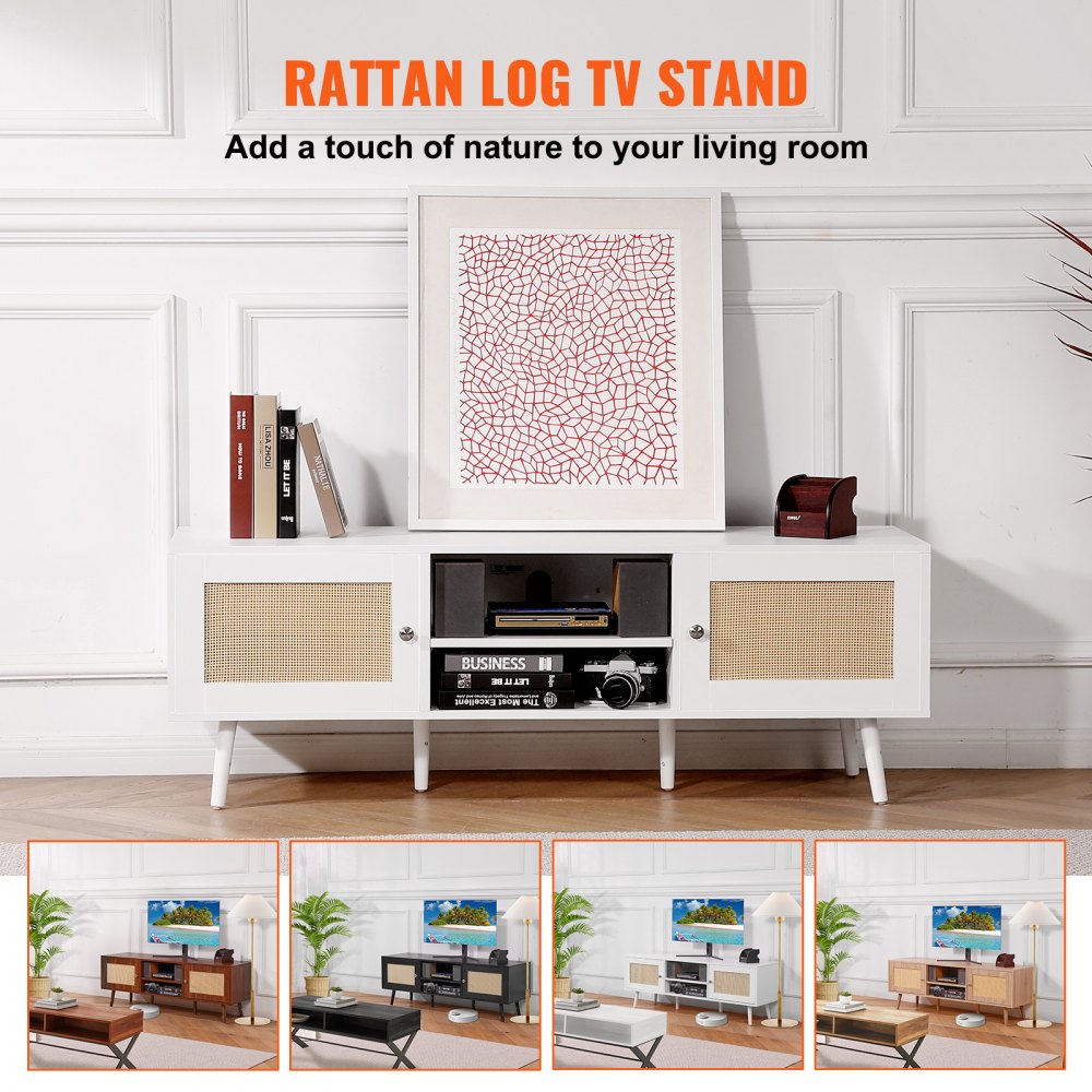 10FJTRTVO1BR - Stylish Rattan TV Stand for Up to 65" TVs