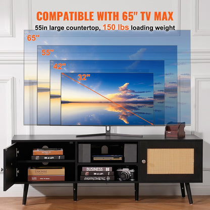 10FJTRTVO1BW - Stylish Rattan TV Stand for 65" TVs with USB Ports