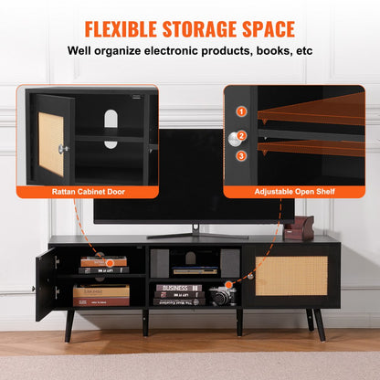 10FJTRTVO1BW - Stylish Rattan TV Stand for 65" TVs with USB Ports