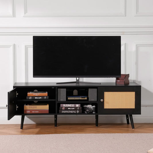 10FJTRTVO1BW - Stylish Rattan TV Stand for 65" TVs with USB Ports
