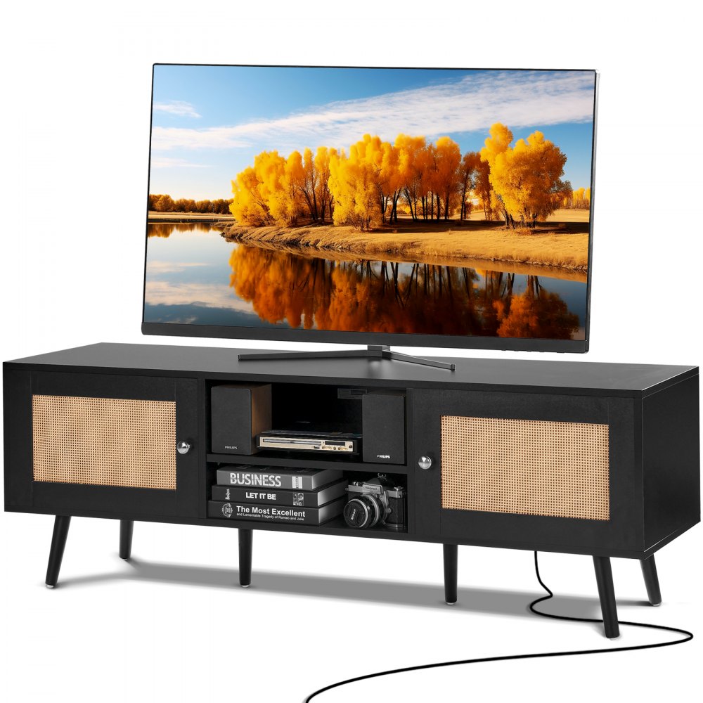 10FJTRTVO1BW - Stylish Rattan TV Stand for 65" TVs with USB Ports