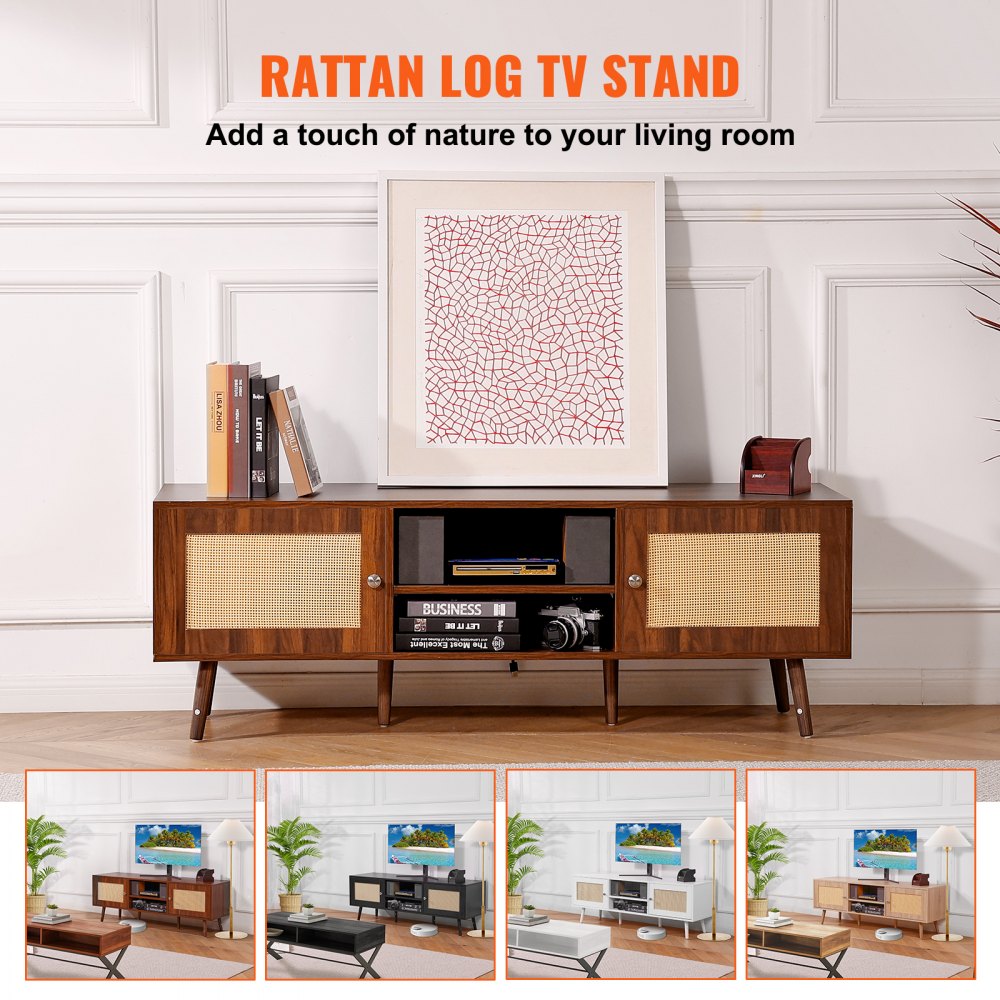 10FJTRTVO1BW - Modern Rattan TV Stand with Built-in Socket, 65in Capacity