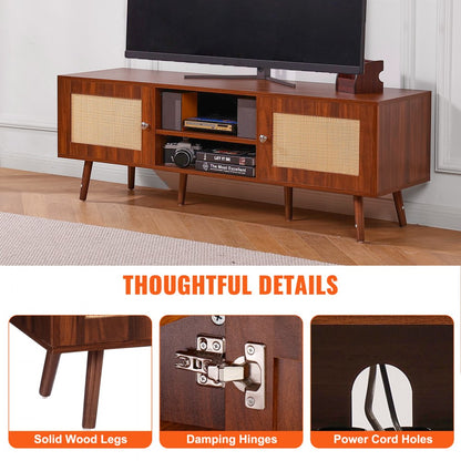 10FJTRTVO1BW - Modern Rattan TV Stand with Built-in Socket, 65in Capacity