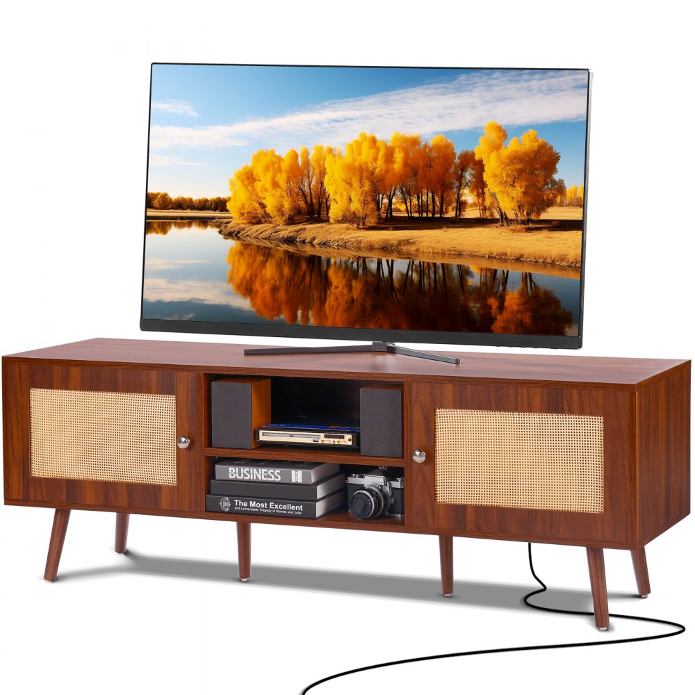 10FJTRTVO1BW - Modern Rattan TV Stand with Built-in Socket, 65in Capacity