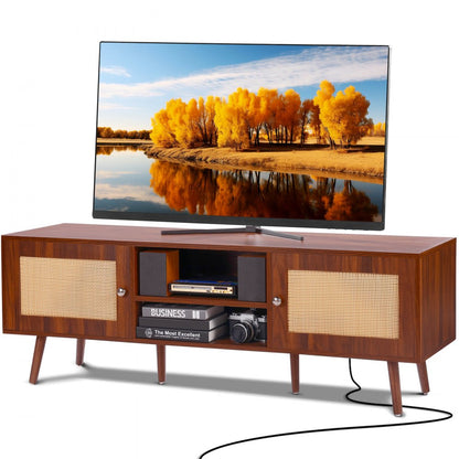 10FJTRTVO1BW - Modern Rattan TV Stand with Built-in Socket, 65in Capacity