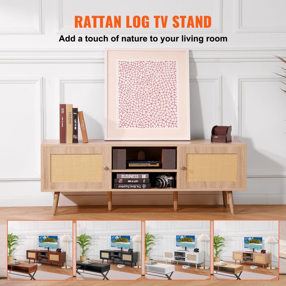 11FJTRTVO1BC - 55in Rattan TV Stand for 65in TVs with USB Ports