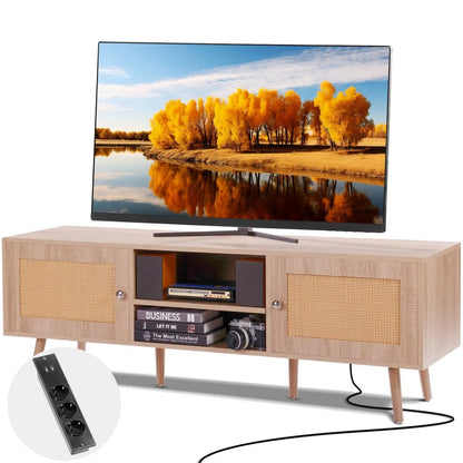 11FJTRTVO1BC - 55in Rattan TV Stand for 65in TVs with USB Ports