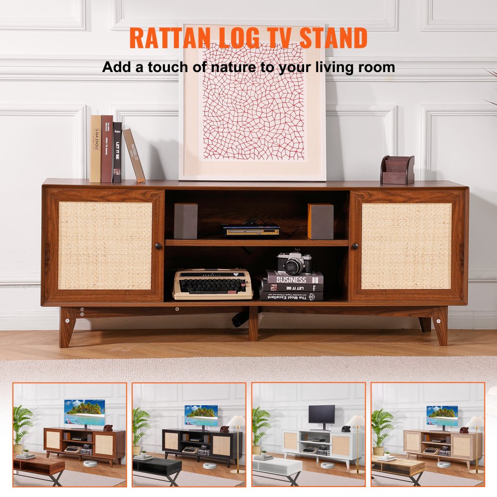 CSF-T24101-WAU - 65x15.7in Rattan TV Stand for 75in TVs with Storage