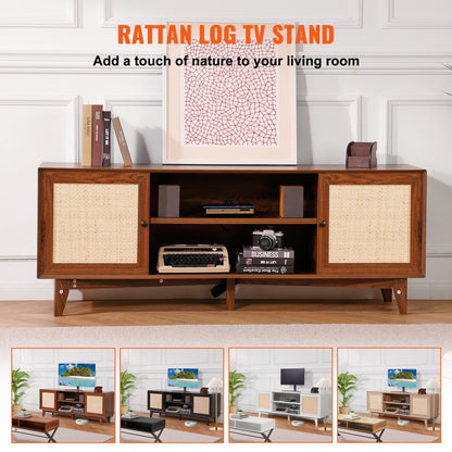 CSF-T24101-WAU - 65x15.7in Rattan TV Stand for 75in TVs with Storage