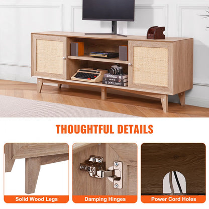 CSF-T24101-OAU - 65x15.7" Rattan TV Stand for 75" TVs with USB Ports