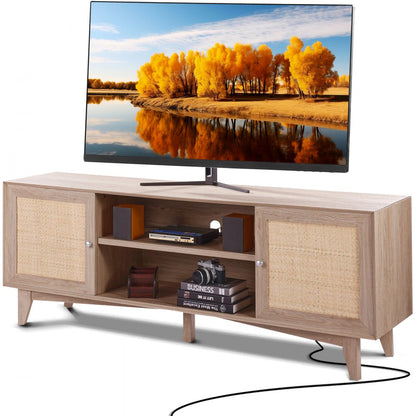 CSF-T24101-OAU - 65x15.7" Rattan TV Stand for 75" TVs with USB Ports