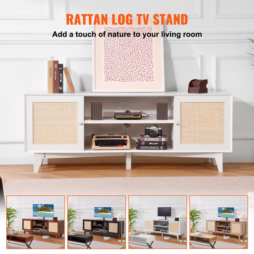 CSF-T24101-WHU - Elegant Rattan TV Stand for 75in TVs in White
