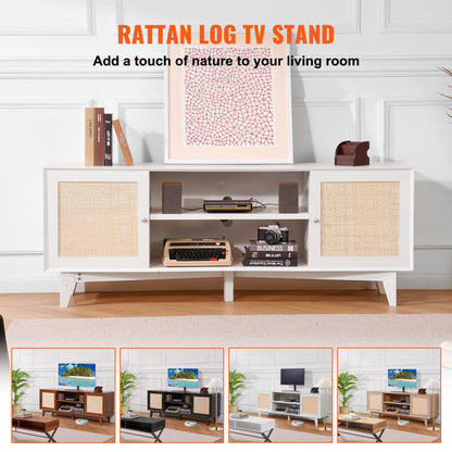 CSF-T24101-WHU - Elegant Rattan TV Stand for 75in TVs in White