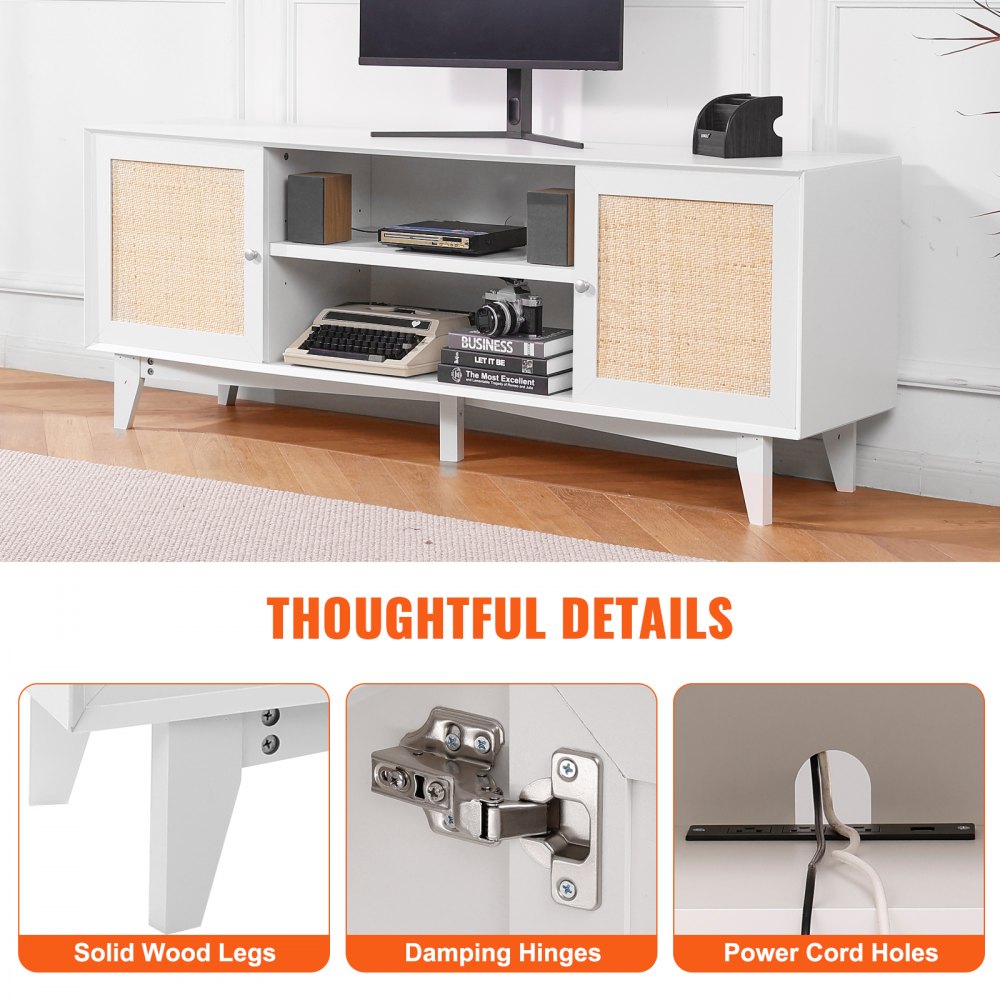 CSF-T24101-WHU - Elegant Rattan TV Stand for 75in TVs in White