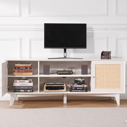 CSF-T24101-WHU - Elegant Rattan TV Stand for 75in TVs in White